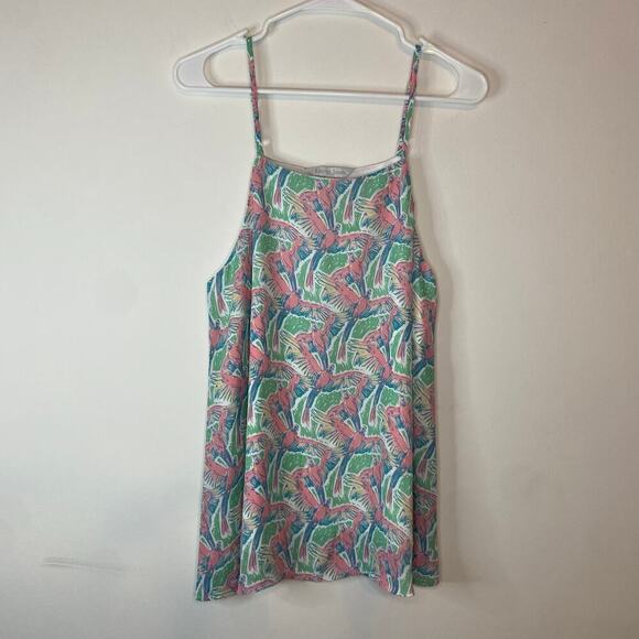 Lauren James Flamingo Green Pink Spaghetti Strap Tank Top Beach Vacation Medium - Picture 1 of 8